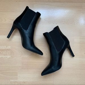 Black Pointed Toe Heeled Faux Leather Ankle Boots